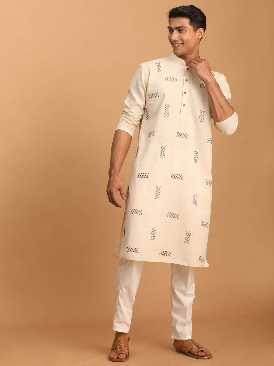 Shvaas by Vastramay Men's Cream Cotton Kurta And Pyjama Set - Distacart