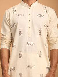 Thumbnail for Shvaas by Vastramay Men's Cream Cotton Kurta And Pyjama Set - Distacart