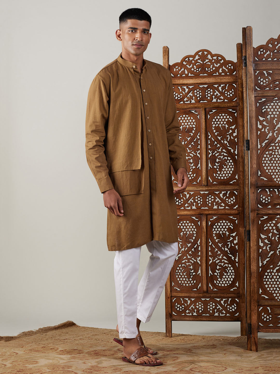 Shvaas by Vastramay Men's Coffee And White Cotton Kurta Pyjama Set - Distacart