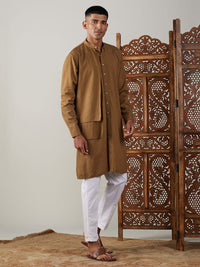 Thumbnail for Shvaas by Vastramay Men's Coffee And White Cotton Kurta Pyjama Set - Distacart