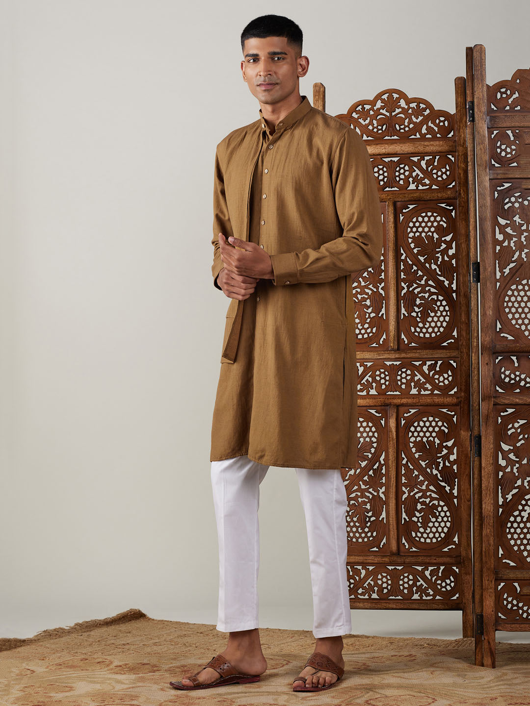 Shvaas by Vastramay Men's Coffee And White Cotton Kurta Pyjama Set - Distacart