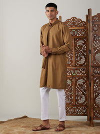 Thumbnail for Shvaas by Vastramay Men's Coffee And White Cotton Kurta Pyjama Set - Distacart