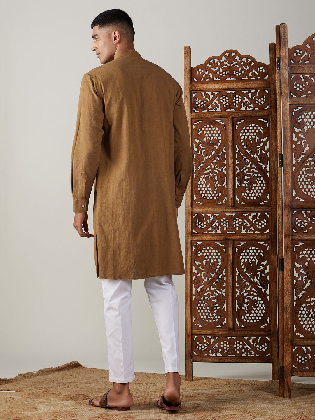Shvaas by Vastramay Men's Coffee And White Cotton Kurta Pyjama Set - Distacart