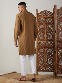 Thumbnail for Shvaas by Vastramay Men's Coffee And White Cotton Kurta Pyjama Set - Distacart