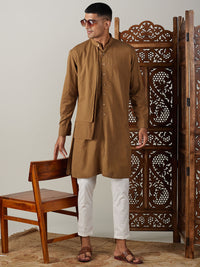 Thumbnail for Shvaas by Vastramay Men's Coffee And Cream Cotton Kurta Pyjama Set - Distacart