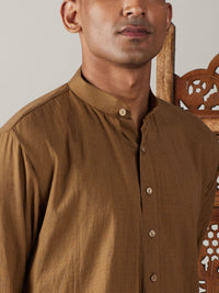 Thumbnail for Shvaas by Vastramay Men's Coffee And Cream Cotton Kurta Pyjama Set - Distacart