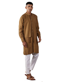 Thumbnail for Shvaas by Vastramay Men's Coffee And Cream Cotton Kurta Pyjama Set - Distacart