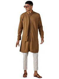 Thumbnail for Shvaas by Vastramay Men's Coffee And Cream Cotton Kurta Pyjama Set - Distacart