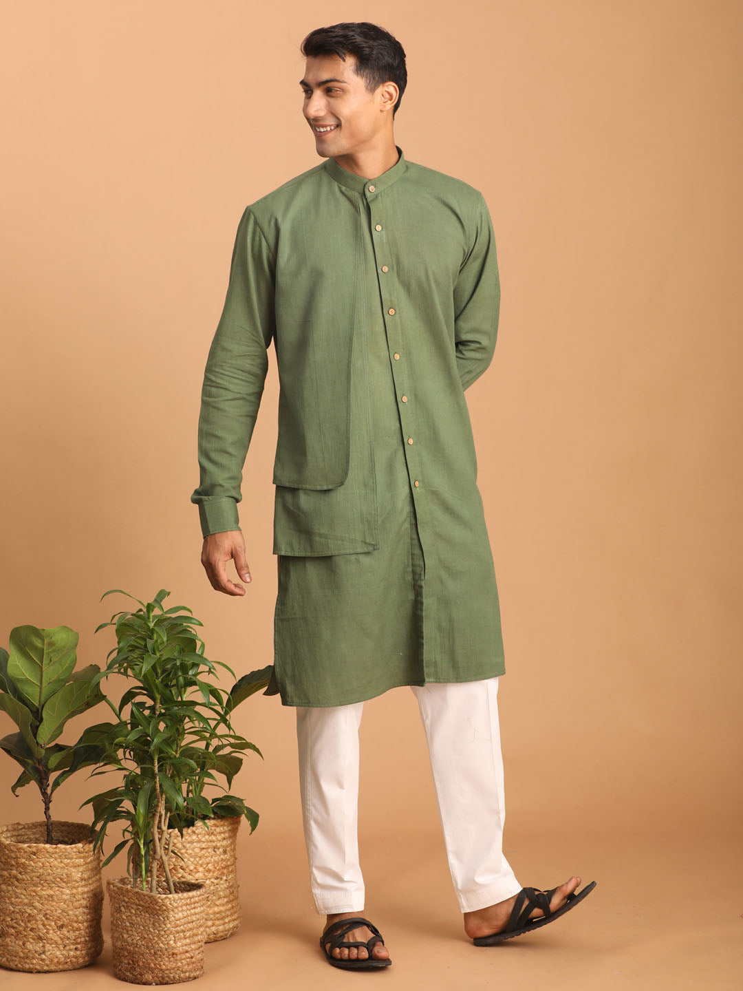 Shvaas by Vastramay Men's Green Cotton Kurta And Pyjama Set - Distacart