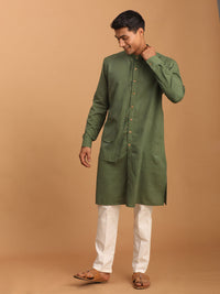 Thumbnail for Shvaas by Vastramay Men's Green And White Cotton Kurta And Pyjama Set - Distacart