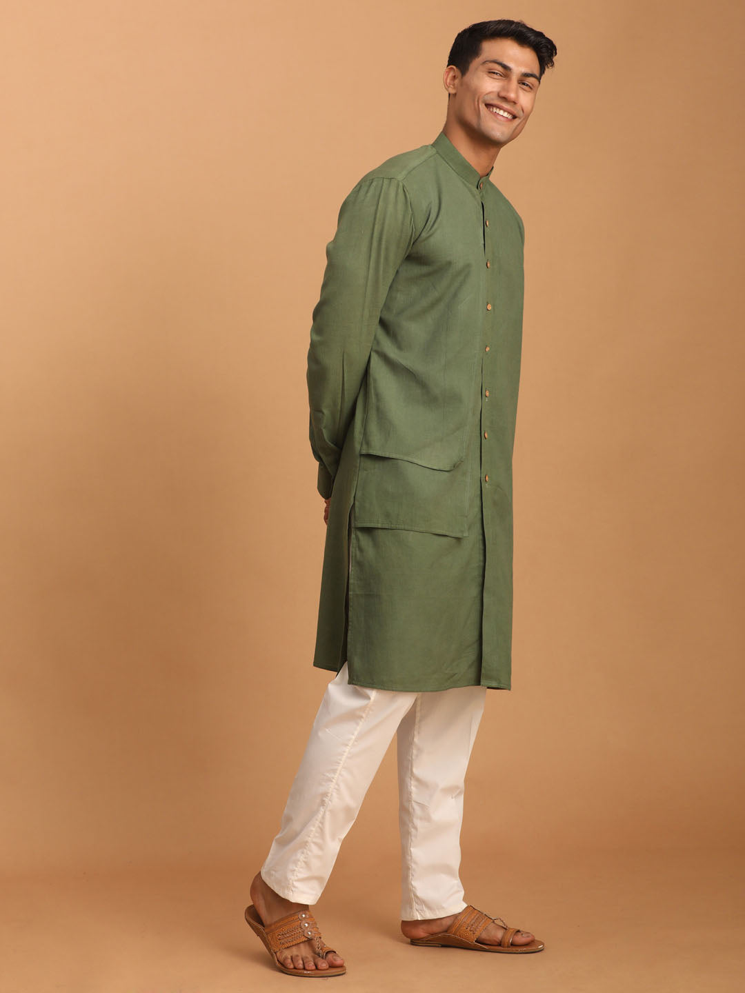 Shvaas by Vastramay Men's Green And White Cotton Kurta And Pyjama Set - Distacart