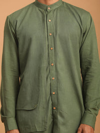 Thumbnail for Shvaas by Vastramay Men's Green And White Cotton Kurta And Pyjama Set - Distacart