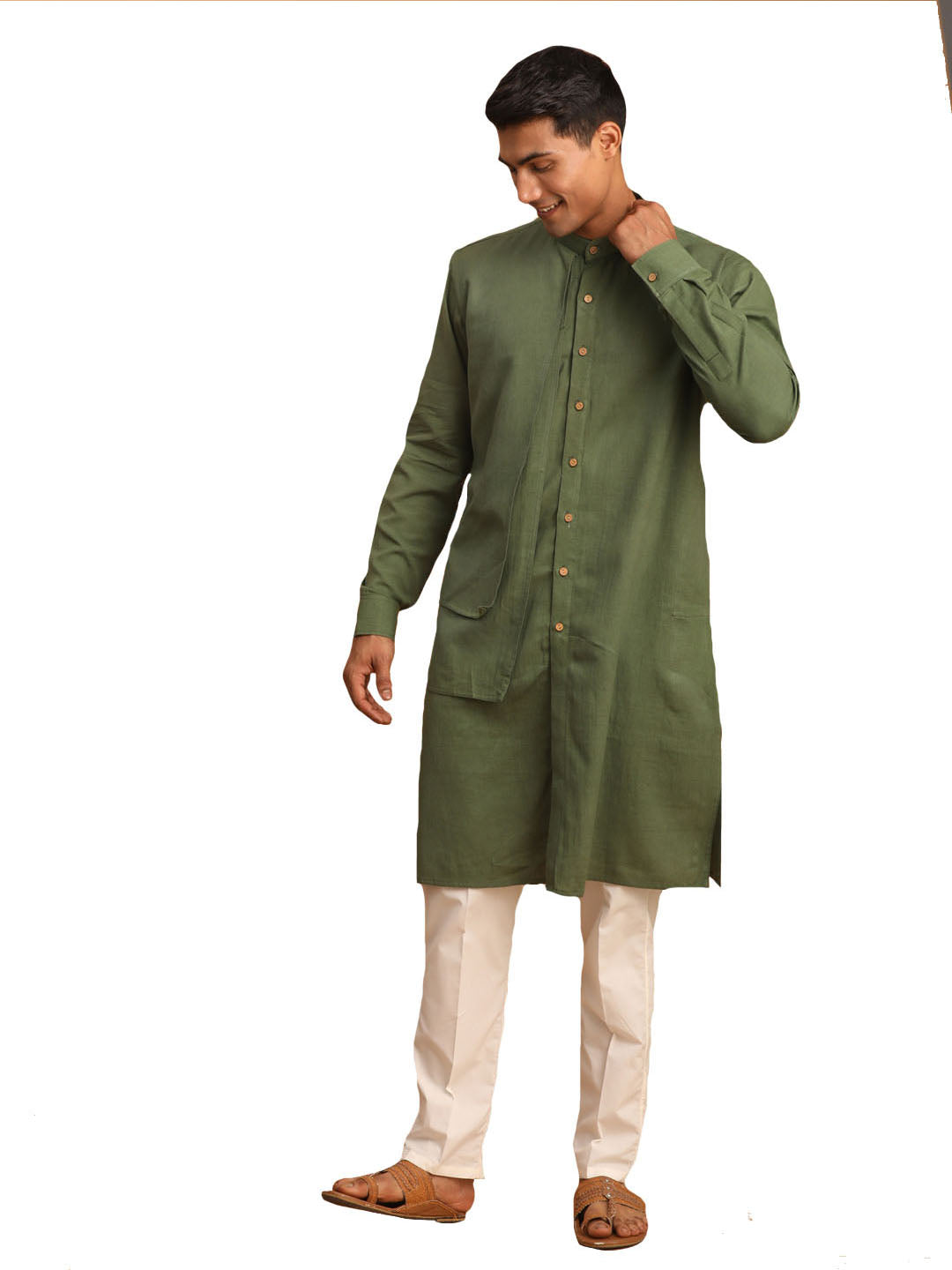 Shvaas by Vastramay Men's Green And White Cotton Kurta And Pyjama Set - Distacart