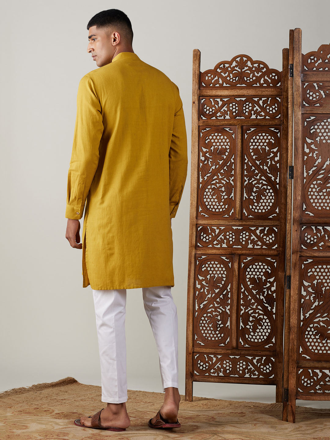Shvaas by Vastramay Men's Mustard And White Cotton Kurta Pyjama Set - Distacart