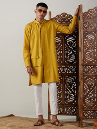 Thumbnail for Shvaas by Vastramay Men's Mustard And Cream Cotton Kurta Pyjama Set - Distacart