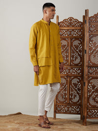 Thumbnail for Shvaas by Vastramay Men's Mustard And Cream Cotton Kurta Pyjama Set - Distacart