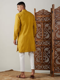 Thumbnail for Shvaas by Vastramay Men's Mustard And Cream Cotton Kurta Pyjama Set - Distacart