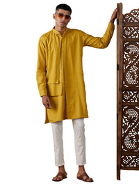 Thumbnail for Shvaas by Vastramay Men's Mustard And Cream Cotton Kurta Pyjama Set - Distacart