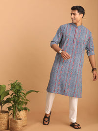 Thumbnail for Shvaas by Vastramay Men's Indigo Blue White Cotton Kurta Pyjama Set - Distacart