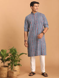 Thumbnail for Shvaas by Vastramay Men's Indigo Blue White Cotton Kurta Pyjama Set - Distacart