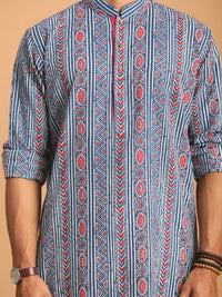 Thumbnail for Shvaas by Vastramay Men's Indigo Blue White Cotton Kurta Pyjama Set - Distacart