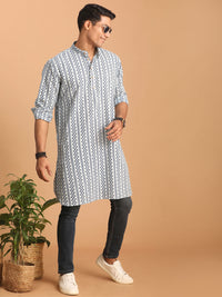 Thumbnail for Shvaas by Vastramay Men's White And Blue Cotton Kurta - Distacart