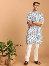 Thumbnail for Shvaas by Vastramay Men's White And Blue Cotton Kurta Pyjama Set - Distacart