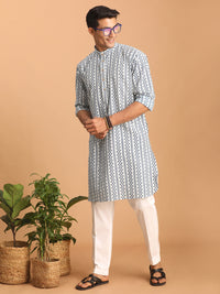 Thumbnail for Shvaas by Vastramay Men's White And Blue Cotton Kurta Pyjama Set - Distacart