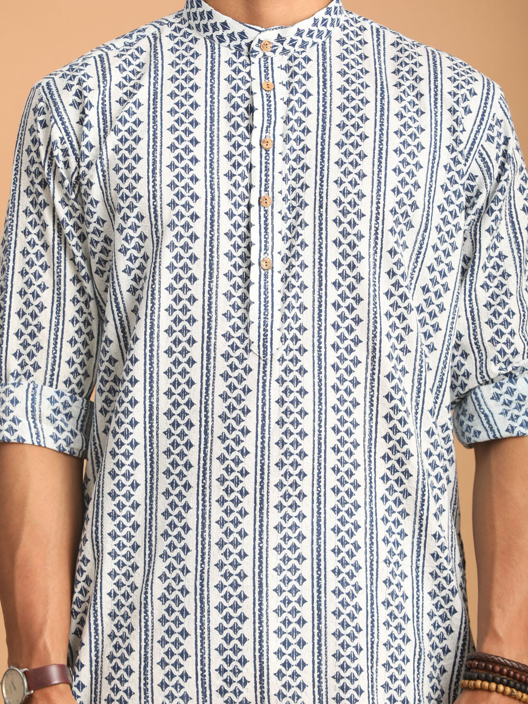 Shvaas by Vastramay Men's White And Blue Cotton Kurta Pyjama Set - Distacart