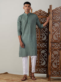 Thumbnail for Shvaas by Vastramay Men's Green And White Cotton Kurta Pyjama Set - Distacart