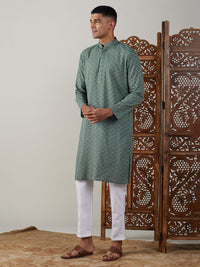 Thumbnail for Shvaas by Vastramay Men's Green And White Cotton Kurta Pyjama Set - Distacart