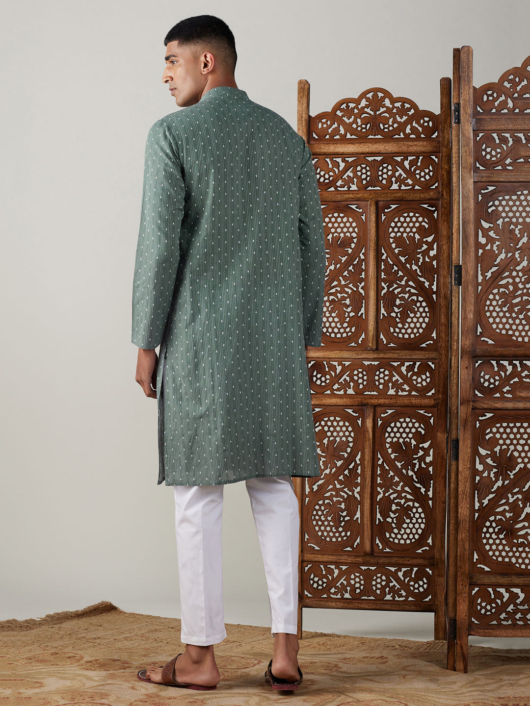 Shvaas by Vastramay Men's Green And White Cotton Kurta Pyjama Set - Distacart