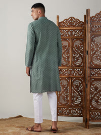 Thumbnail for Shvaas by Vastramay Men's Green And White Cotton Kurta Pyjama Set - Distacart