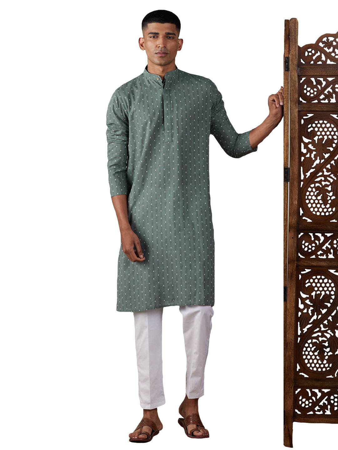 Shvaas by Vastramay Men's Green And White Cotton Kurta Pyjama Set - Distacart