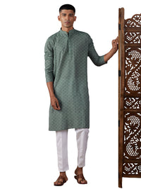 Thumbnail for Shvaas by Vastramay Men's Green And White Cotton Kurta Pyjama Set - Distacart
