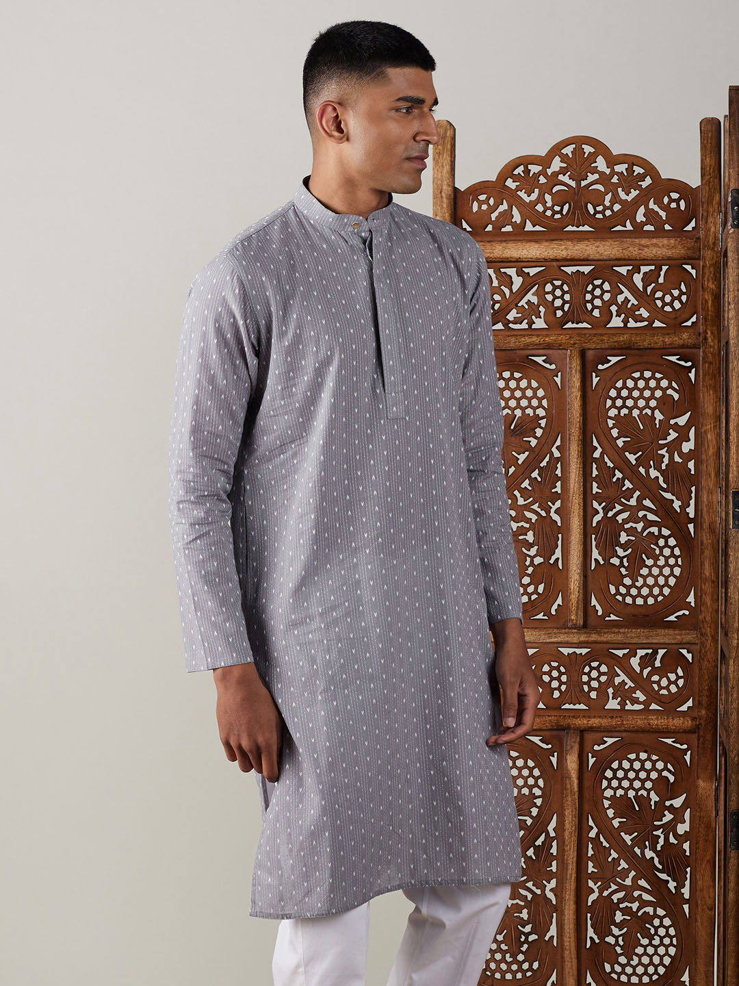 Shvaas by Vastramay Men's Grey Cotton Kurta - Distacart