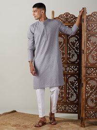 Thumbnail for Shvaas by Vastramay Men's Grey And White Cotton Kurta Pyjama Set - Distacart