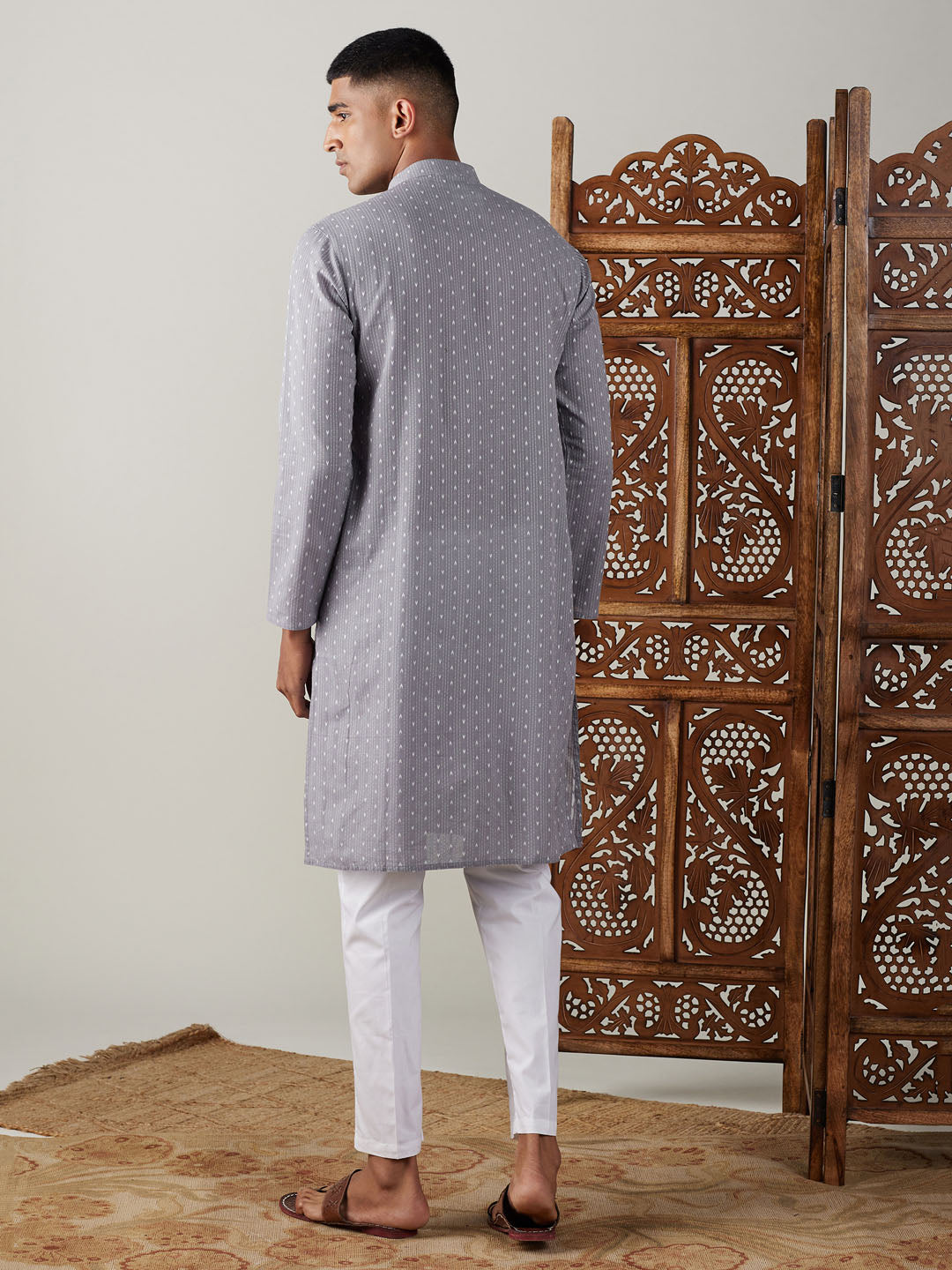 Shvaas by Vastramay Men's Grey And White Cotton Kurta Pyjama Set - Distacart