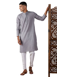 Thumbnail for Shvaas by Vastramay Men's Grey And White Cotton Kurta Pyjama Set - Distacart
