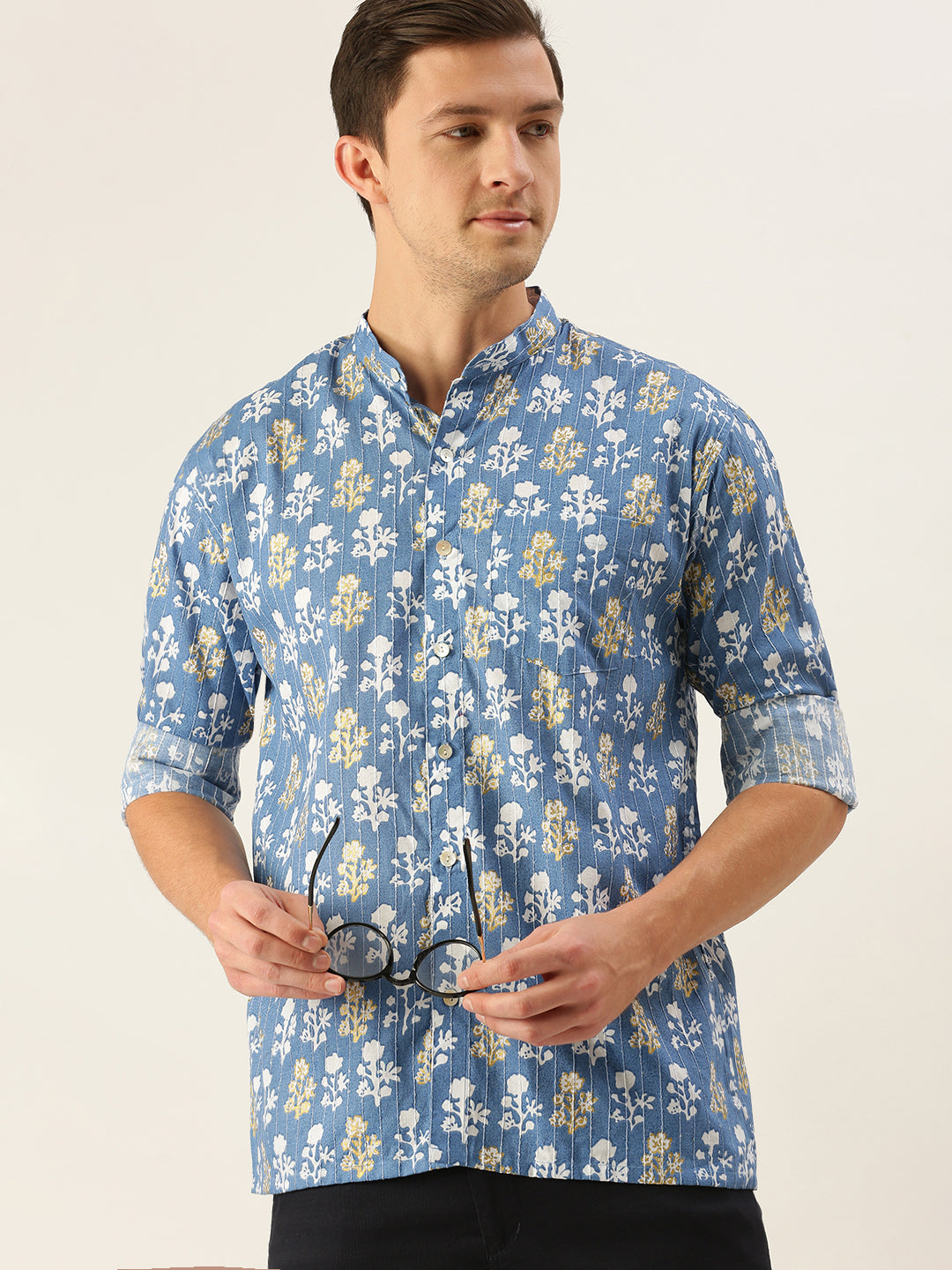 Shvaas by Vastramay Men's Blue Cotton Ethnic Shirt - Distacart