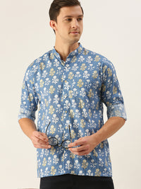 Thumbnail for Shvaas by Vastramay Men's Blue Cotton Ethnic Shirt - Distacart