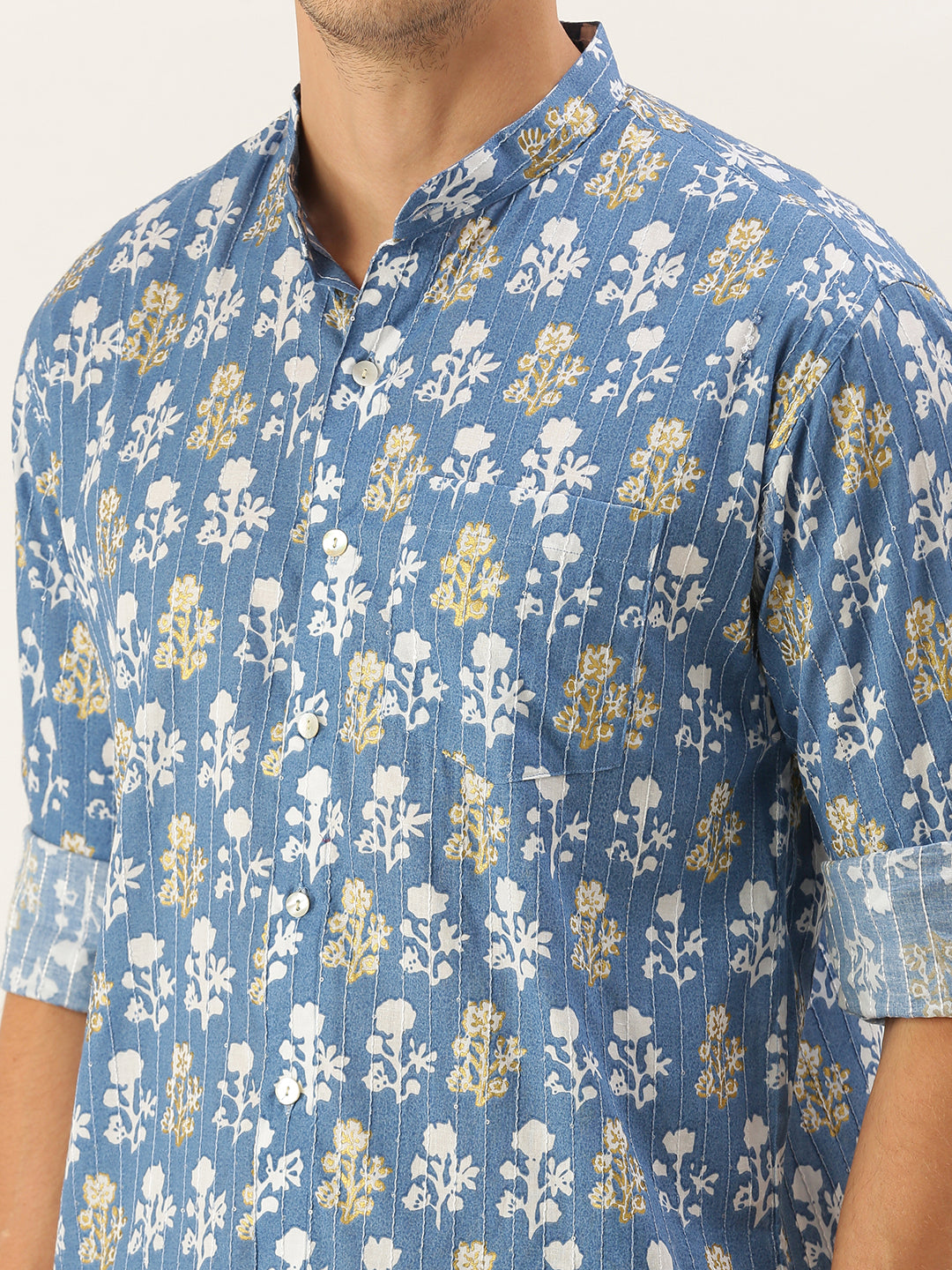 Shvaas by Vastramay Men's Blue Cotton Ethnic Shirt - Distacart