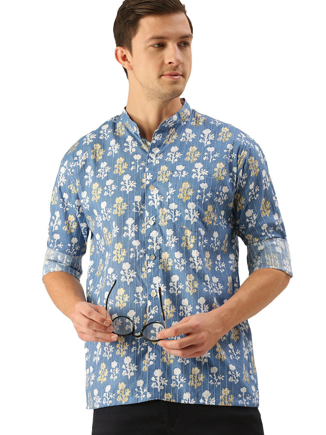 Shvaas by Vastramay Men's Blue Cotton Ethnic Shirt - Distacart