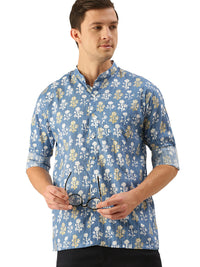Thumbnail for Shvaas by Vastramay Men's Blue Cotton Ethnic Shirt - Distacart