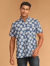 Thumbnail for Shvaas By Vastramay Men's Blue Cotton Ethnic Shirt - Distacart