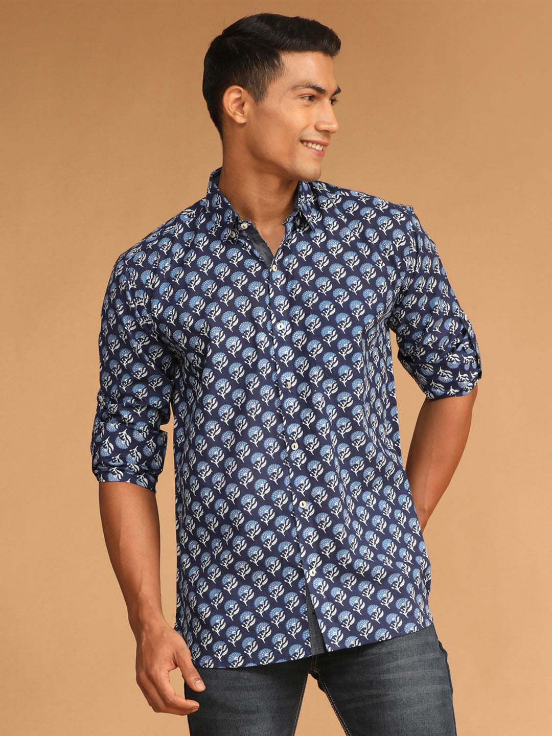 Shvaas By Vastramay Men's Blue Cotton Blend Ethnic Shirt - Distacart