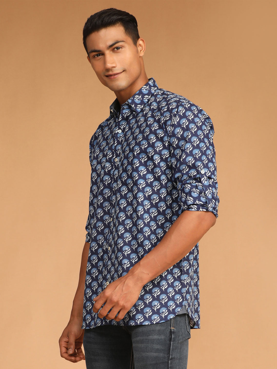 Shvaas By Vastramay Men's Blue Cotton Blend Ethnic Shirt - Distacart