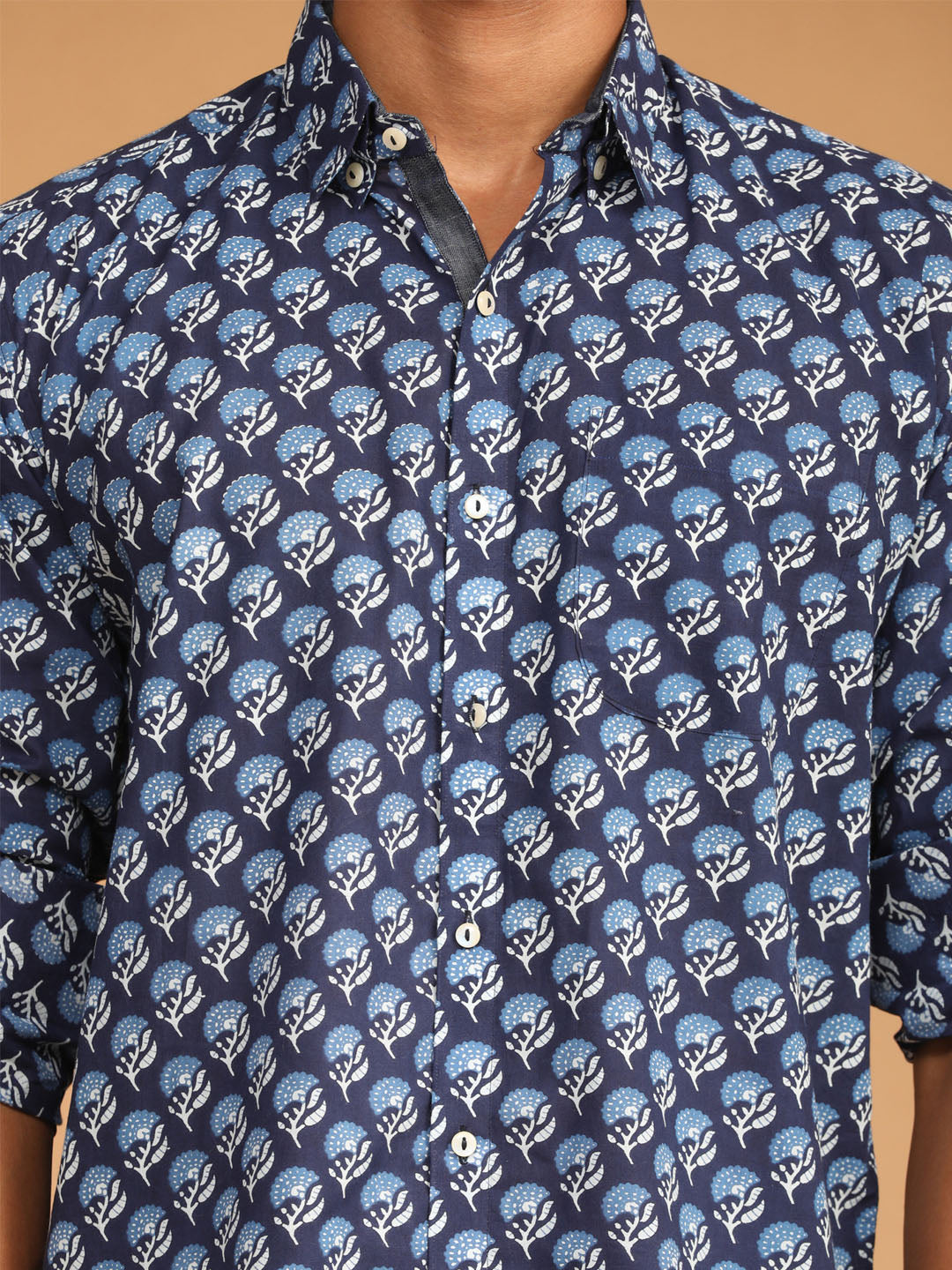 Shvaas By Vastramay Men's Blue Cotton Blend Ethnic Shirt - Distacart