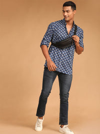 Thumbnail for Shvaas By Vastramay Men's Blue Cotton Blend Ethnic Shirt - Distacart