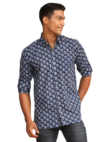 Shvaas By Vastramay Men's Blue Cotton Blend Ethnic Shirt - Distacart